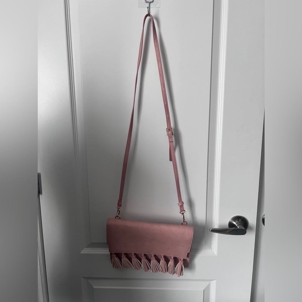 JustFab |  Rose Pink Crossbody Bag With Tassels - Picture 2 of 6